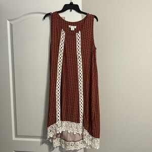 Brick Color Sleeveless Sundress/jumper w/ White Lace